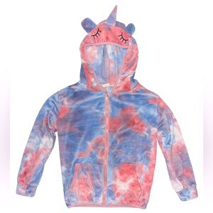 Girls Tie-Dye Velour Unicorn Zip Up Jacket